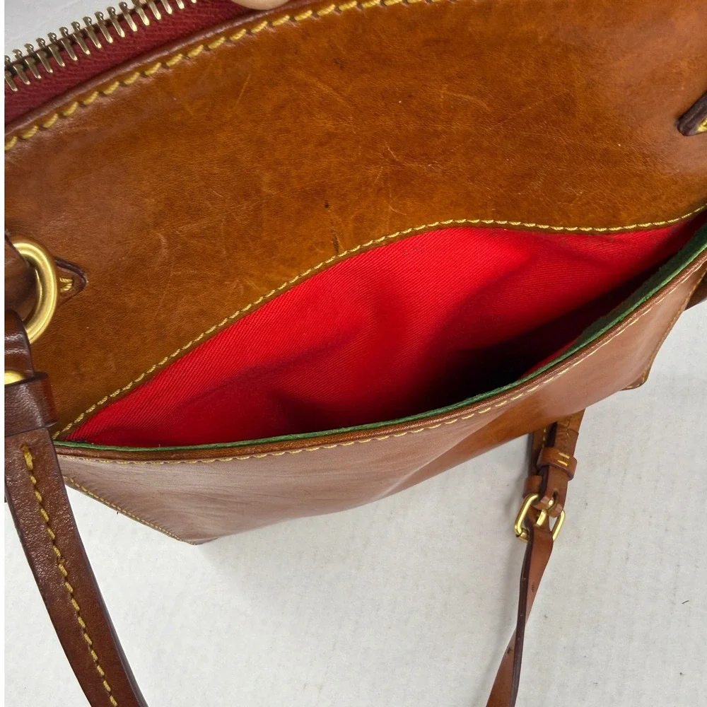 Dooney & Bourke Florentine Leather Triple Zip Crossbody Bag Tan Tassel Messenger